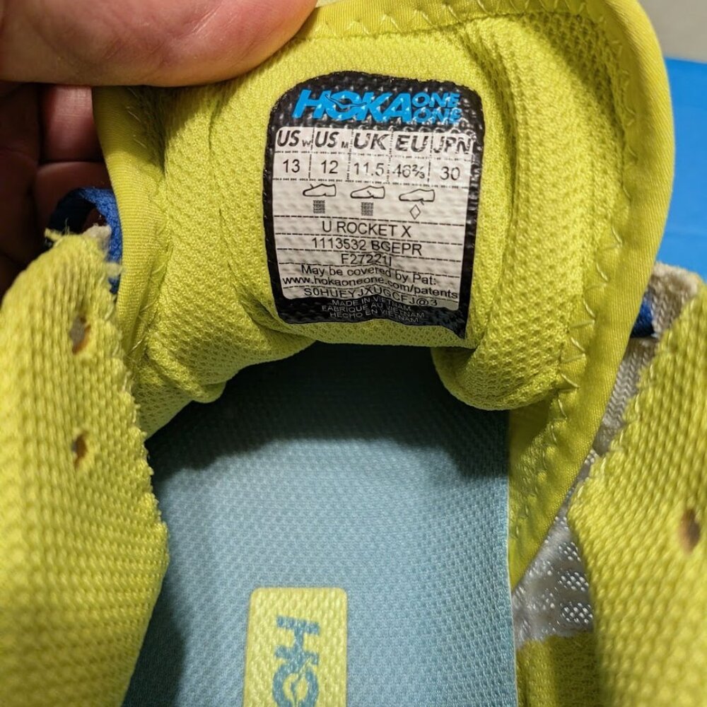 Hoka One One Men’s  Rocket X Blue Glass Evening Primrose Size 12 - Picture 8 of 11